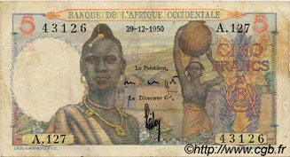 5 Francs AFRIQUE OCCIDENTALE FRANÇAISE (1895-1958)  1950 P.36 TB