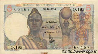 5 Francs AFRIQUE OCCIDENTALE FRANÇAISE (1895-1958)  1954 P.36 TTB