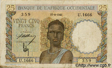 25 Francs AFRIQUE OCCIDENTALE FRANÇAISE (1895-1958)  1943 P.38 TB+