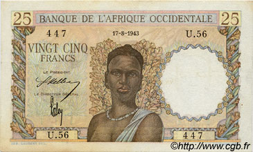 25 Francs AFRIQUE OCCIDENTALE FRANÇAISE (1895-1958)  1943 P.38 pr.SUP