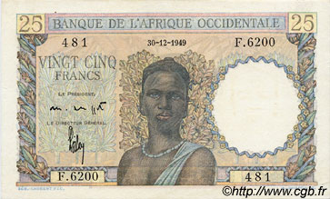 25 Francs AFRIQUE OCCIDENTALE FRANÇAISE (1895-1958)  1949 P.38 TTB+