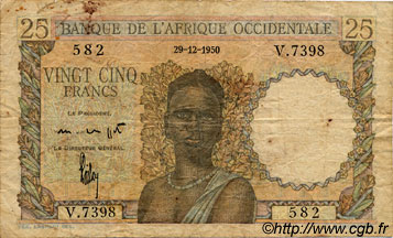 25 Francs AFRIQUE OCCIDENTALE FRANÇAISE (1895-1958)  1950 P.38 B+