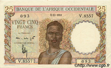 25 Francs AFRIQUE OCCIDENTALE FRANÇAISE (1895-1958)  1951 P.38 SUP