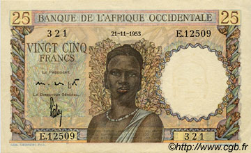 25 Francs AFRIQUE OCCIDENTALE FRANÇAISE (1895-1958)  1953 P.38 SUP+