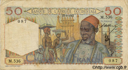 50 Francs AFRIQUE OCCIDENTALE FRANÇAISE (1895-1958)  1944 P.39 TB