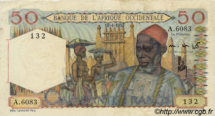 50 Francs AFRIQUE OCCIDENTALE FRANÇAISE (1895-1958)  1953 P.39 TTB