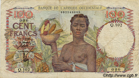 100 Francs AFRIQUE OCCIDENTALE FRANÇAISE (1895-1958)  1945 P.40 TB
