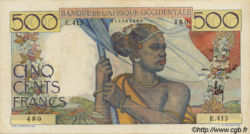 500 Francs AFRIQUE OCCIDENTALE FRANÇAISE (1895-1958)  1948 P.41 TTB+ à SUP