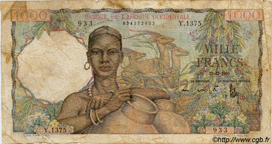 1000 Francs AFRIQUE OCCIDENTALE FRANÇAISE (1895-1958)  1950 P.42 pr.B