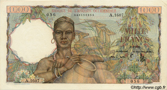 1000 Francs AFRIQUE OCCIDENTALE FRANÇAISE (1895-1958)  1951 P.42 SUP à SPL