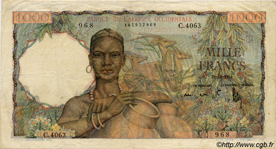 1000 Francs AFRIQUE OCCIDENTALE FRANÇAISE (1895-1958)  1954 P.42 TB+ à TTB