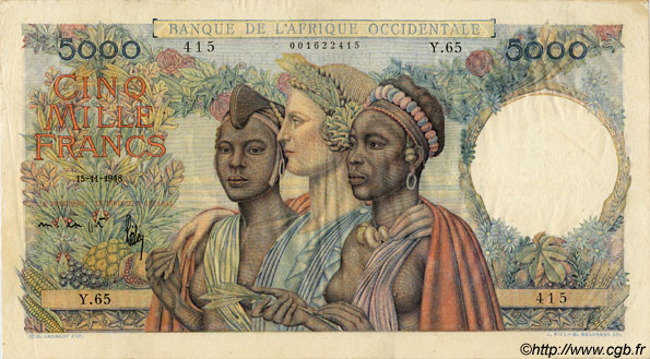 5000 Francs AFRIQUE OCCIDENTALE FRANÇAISE (1895-1958)  1948 P.43 TTB+