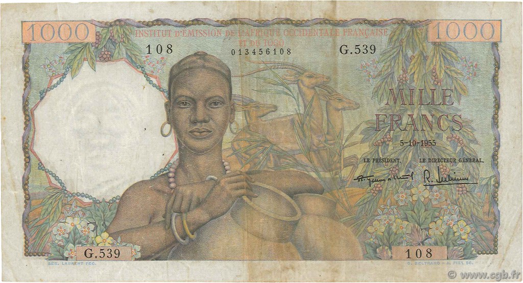 1000 Francs AFRIQUE OCCIDENTALE FRANÇAISE (1895-1958)  1955 P.48 TB