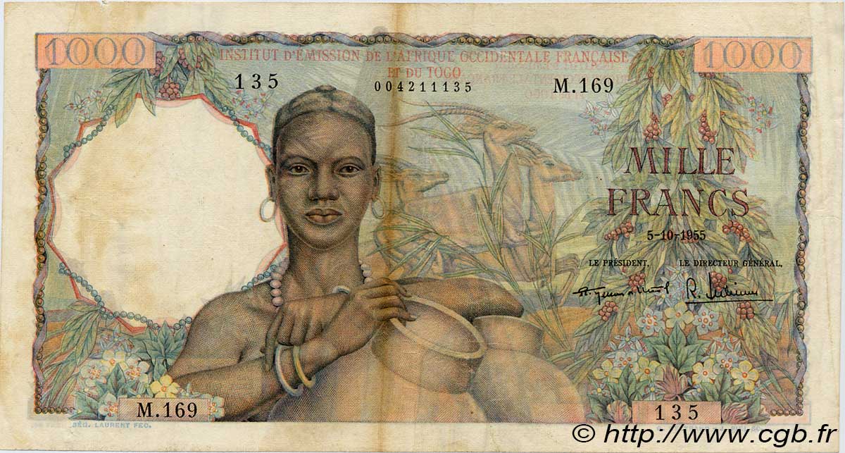 1000 Francs AFRIQUE OCCIDENTALE FRANÇAISE (1895-1958)  1955 P.48 TB+