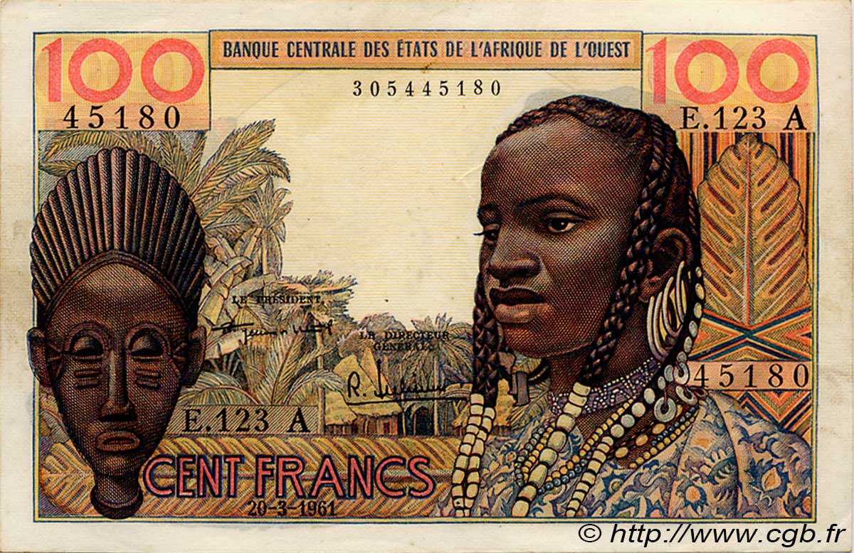 100 Francs WEST AFRICAN STATES  1961 P.101Aa XF-