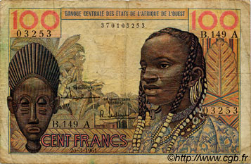100 Francs ÉTATS DE L AFRIQUE DE L OUEST  1961 P.101Ab pr.TB