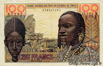 100 Francs ÉTATS DE L AFRIQUE DE L OUEST  1961 P.701Kb B
