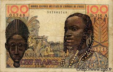 100 Francs ÉTATS DE L AFRIQUE DE L OUEST  1965 P.101Ae B