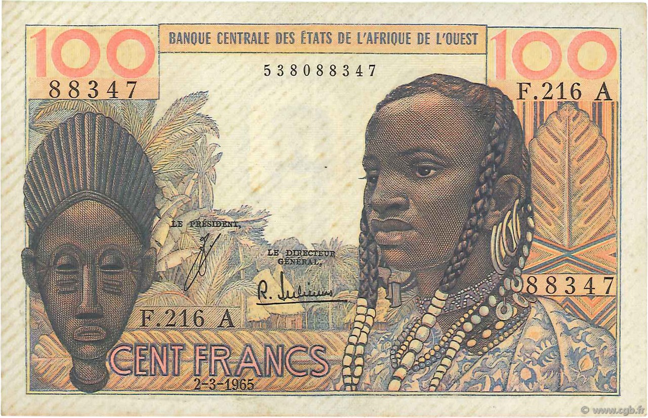 100 Francs ÉTATS DE L AFRIQUE DE L OUEST  1965 P.101Ae TTB