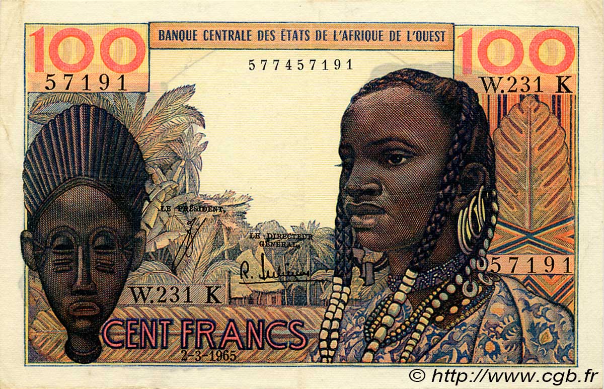 100 Francs ÉTATS DE L AFRIQUE DE L OUEST  1965 P.701Ke TTB