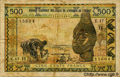500 Francs ÉTATS DE L AFRIQUE DE L OUEST  1973 P.602Hk B à TB
