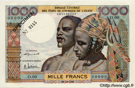 1000 Francs Spécimen ÉTATS DE L AFRIQUE DE L OUEST  1959 P.004s SUP+
