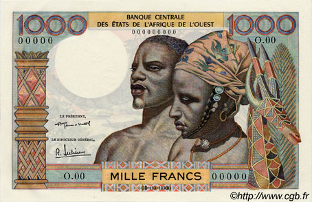 1000 Francs Spécimen ÉTATS DE L AFRIQUE DE L OUEST  1959 P.004s pr.NEUF