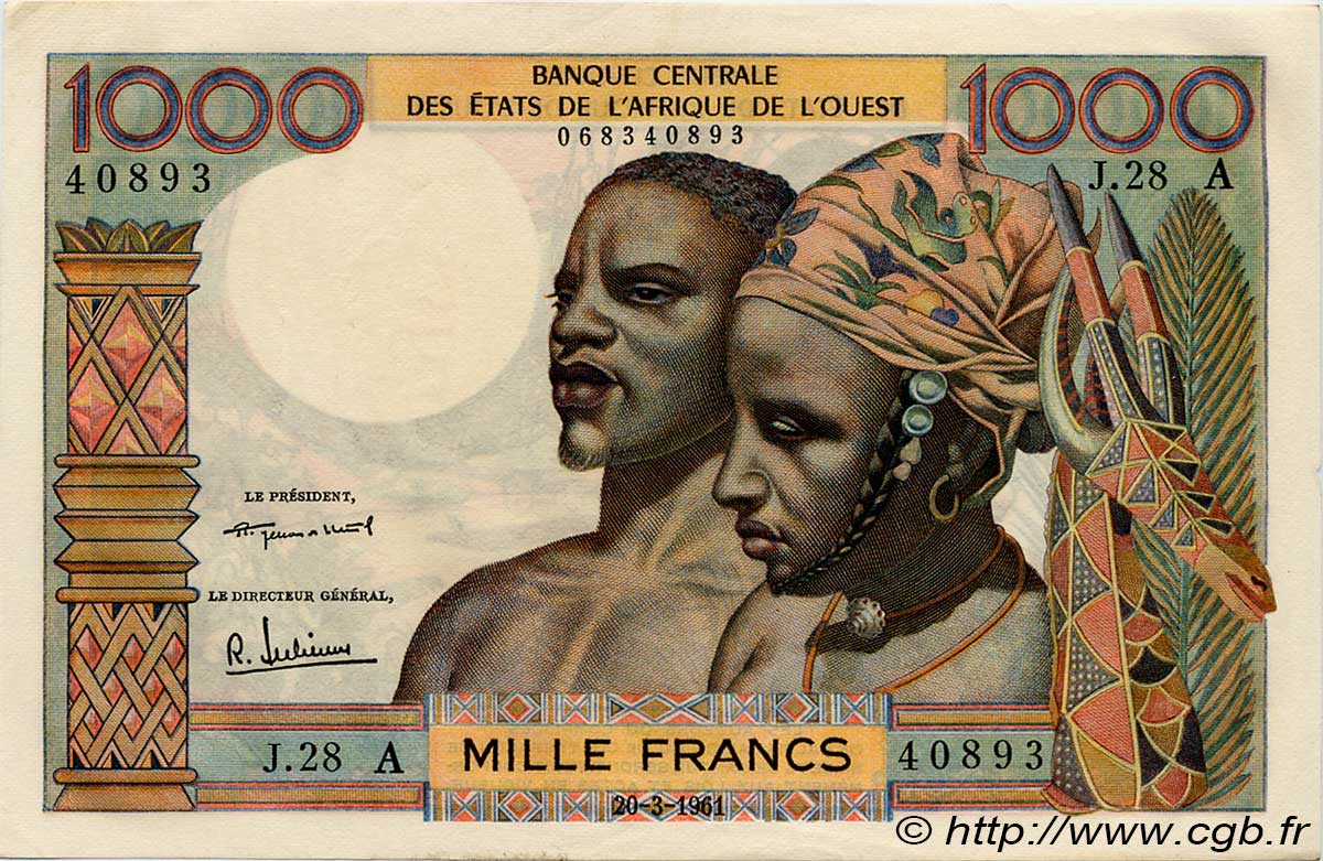 1000 Francs STATI AMERICANI AFRICANI  1961 P.103Ab AU