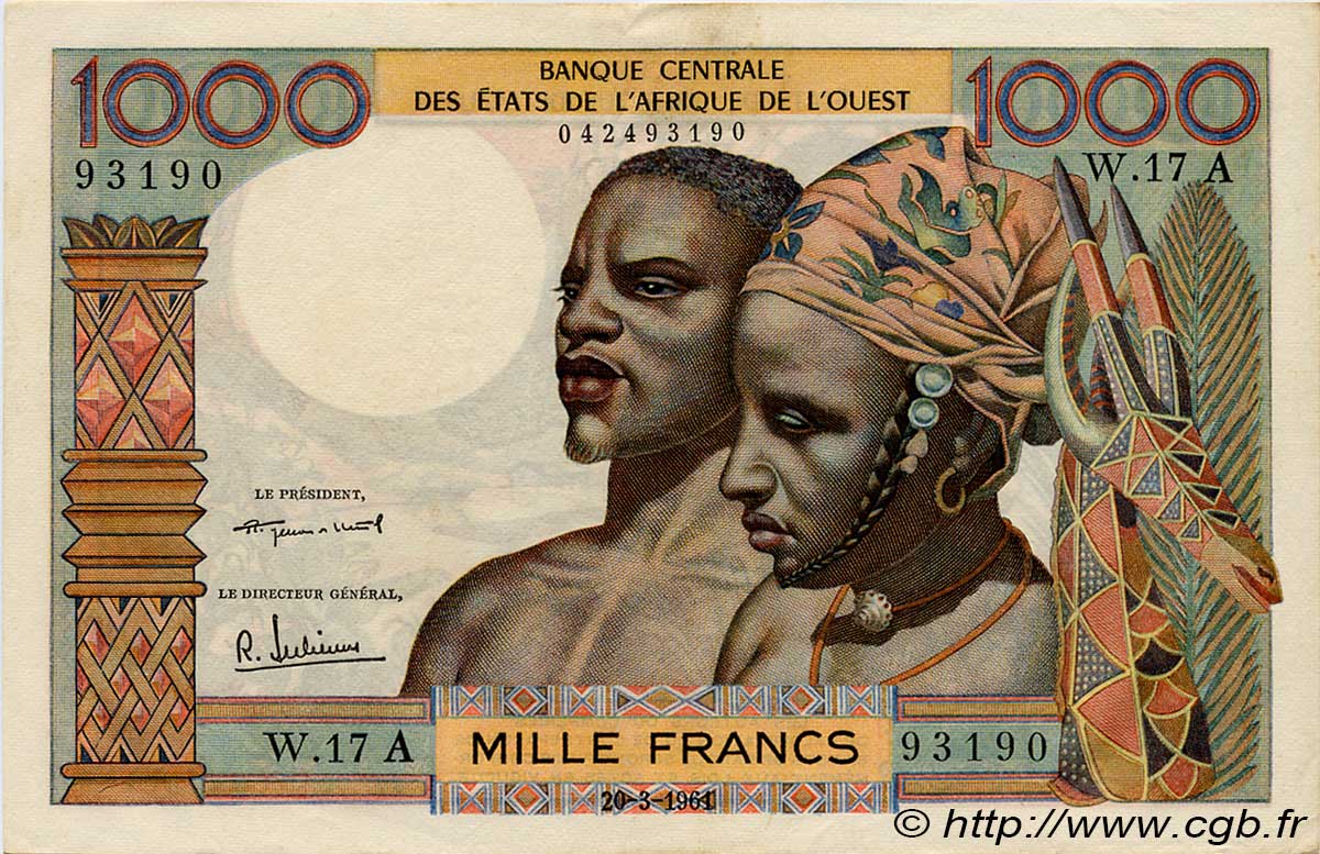 1000 Francs ÉTATS DE L AFRIQUE DE L OUEST  1961 P.103Ab SUP