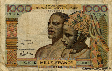 1000 Francs ÉTATS DE L AFRIQUE DE L OUEST  1961 P.703Kb B+