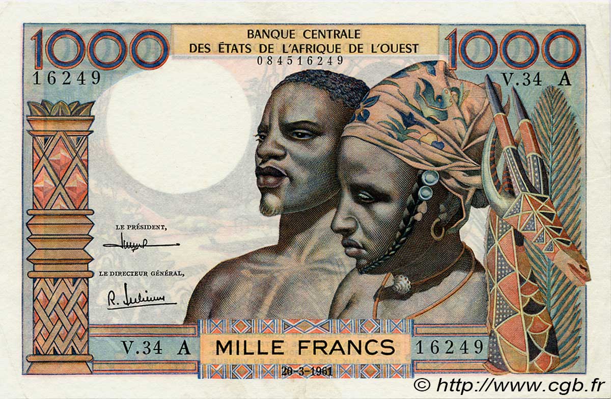 1000 Francs ÉTATS DE L AFRIQUE DE L OUEST  1961 P.103Ac SUP à SPL