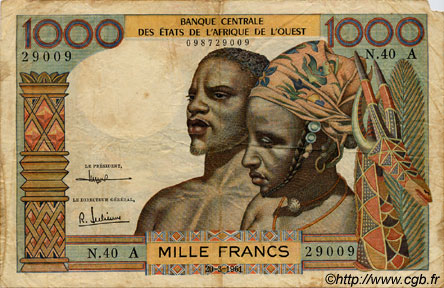1000 Francs ÉTATS DE L AFRIQUE DE L OUEST  1961 P.103Ac TB