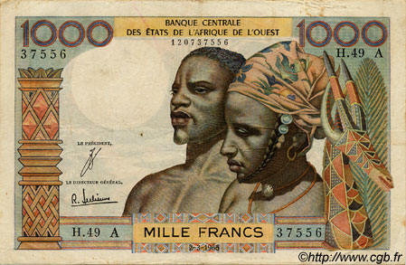 1000 Francs ÉTATS DE L AFRIQUE DE L OUEST  1965 P.103Ad TB