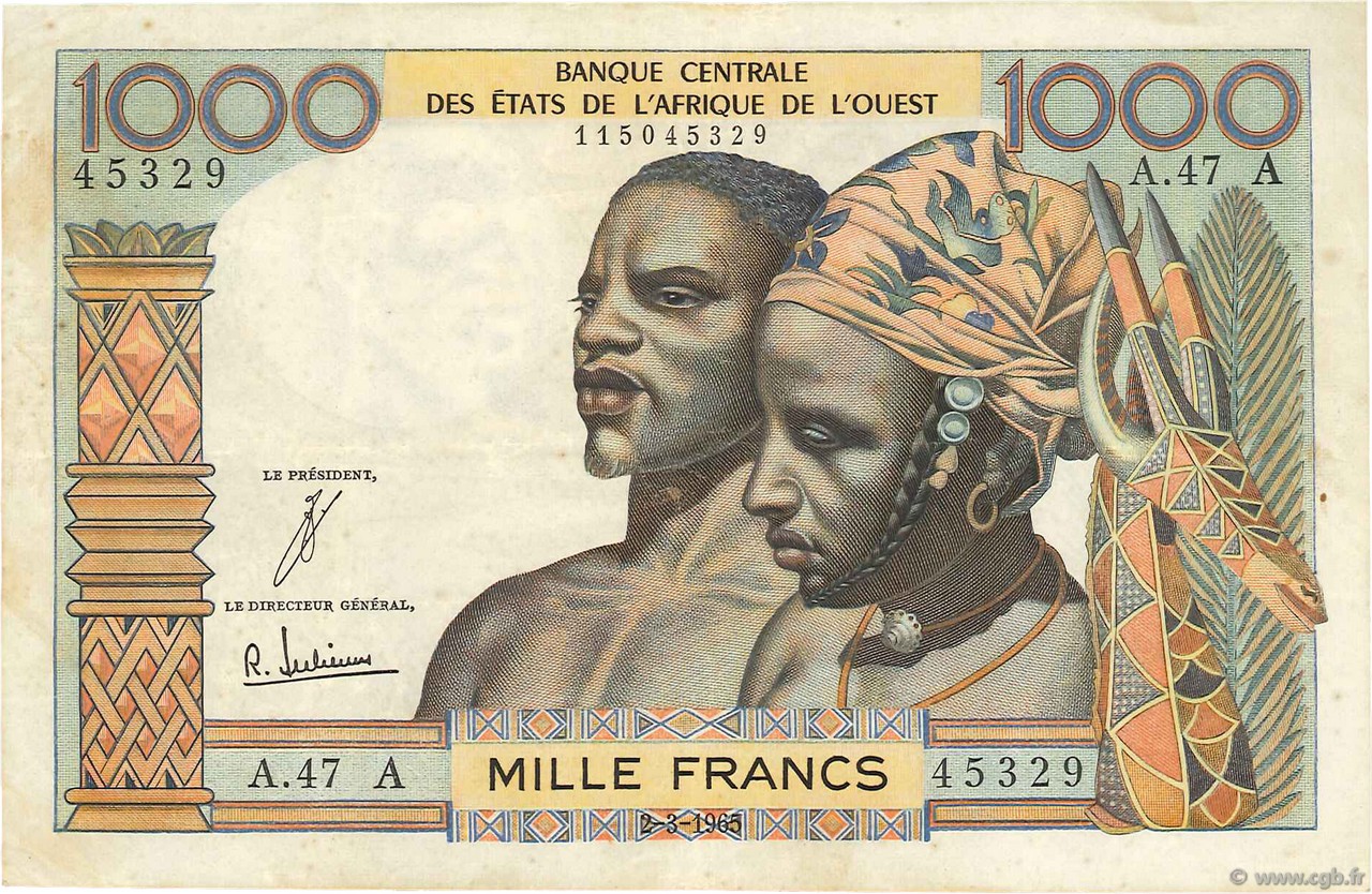 1000 Francs ÉTATS DE L AFRIQUE DE L OUEST  1965 P.103Ad TTB