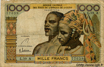 1000 Francs ÉTATS DE L AFRIQUE DE L OUEST  1966 P.103Ae B
