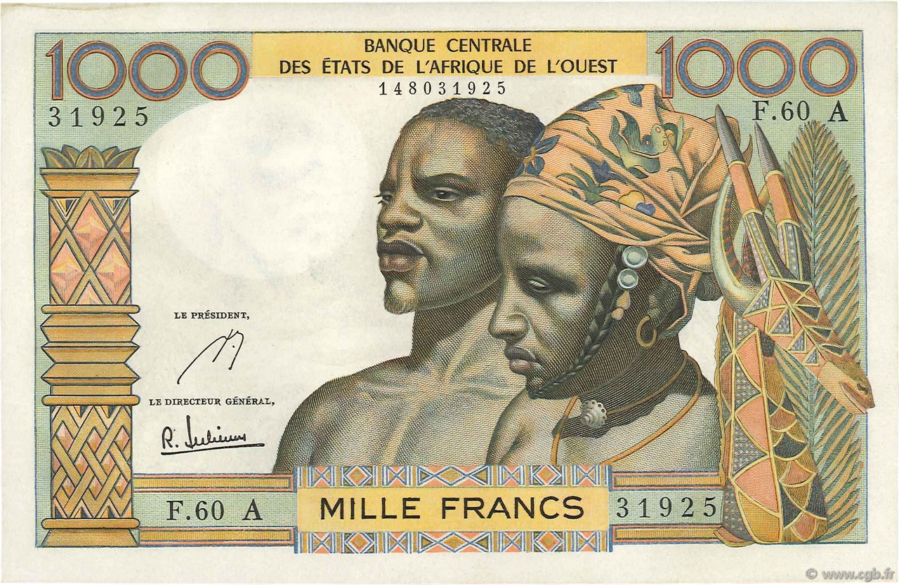 1000 Francs ÉTATS DE L AFRIQUE DE L OUEST  1966 P.103Ae SPL+
