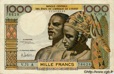 1000 Francs ÉTATS DE L AFRIQUE DE L OUEST  1969 P.103Af TTB