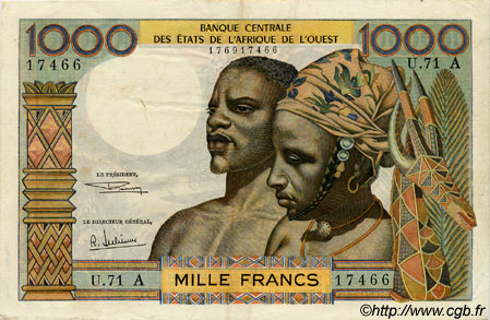 1000 Francs ÉTATS DE L AFRIQUE DE L OUEST  1969 P.103Af TTB à SUP