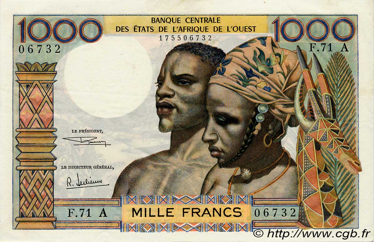 1000 Francs WEST AFRICAN STATES  1969 P.103Af XF