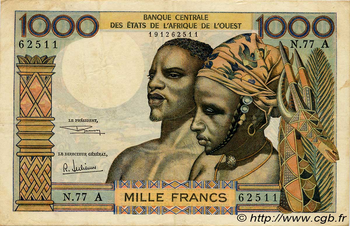 1000 Francs ÉTATS DE L AFRIQUE DE L OUEST  1969 P.103Ag TTB