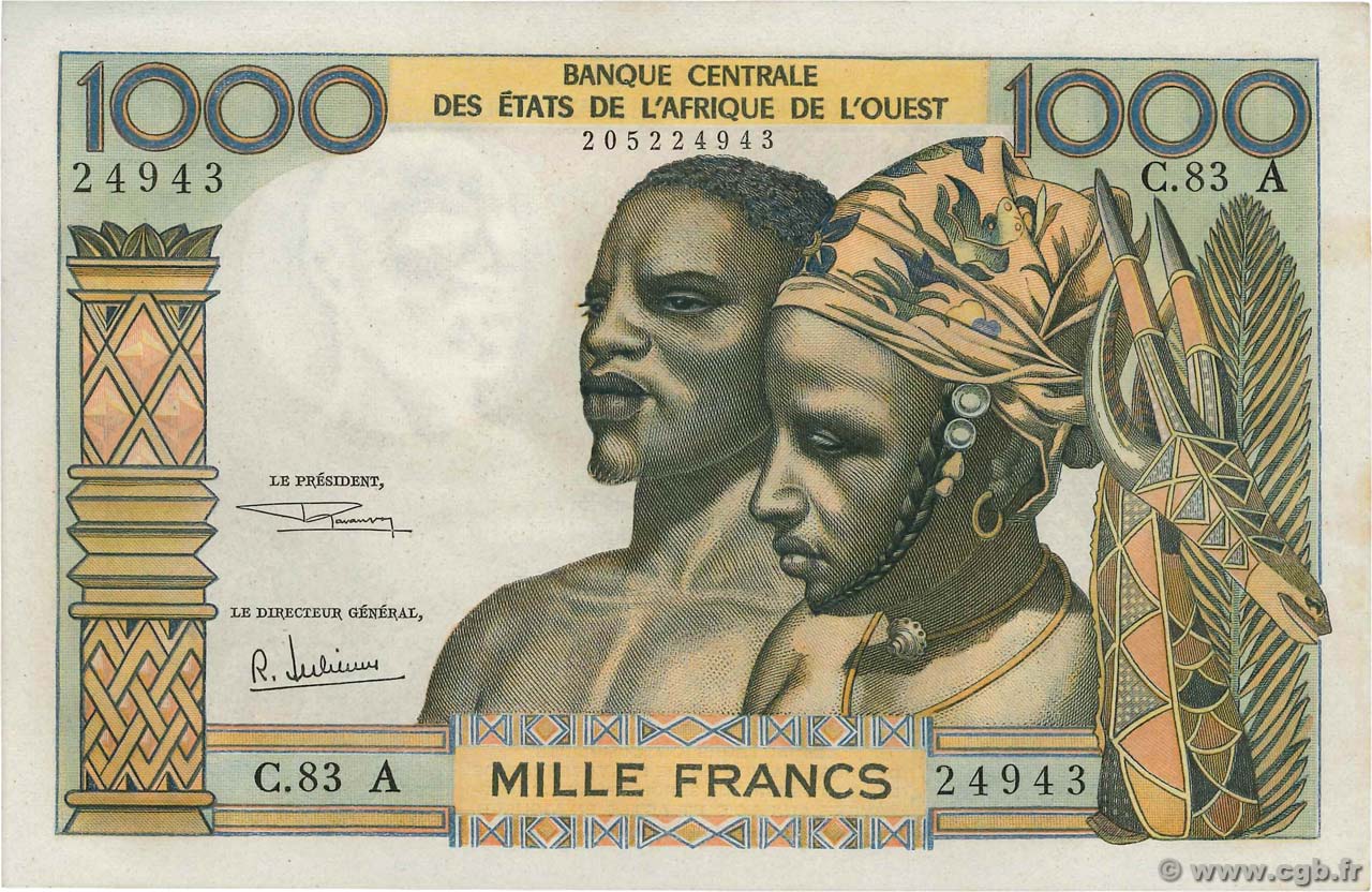 1000 Francs ÉTATS DE L AFRIQUE DE L OUEST  1969 P.103Ag pr.NEUF