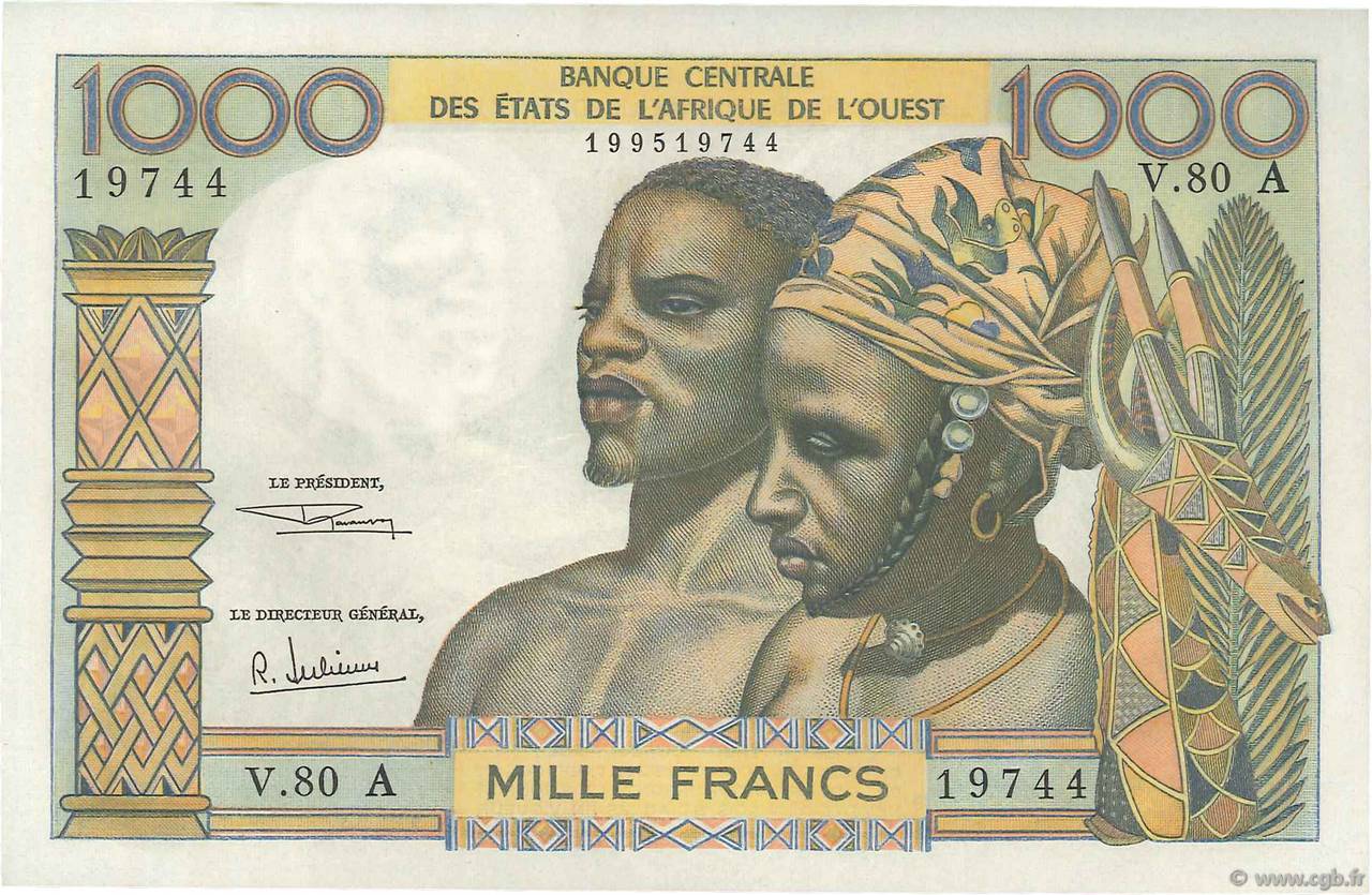 1000 Francs WEST AFRICAN STATES  1969 P.103Ag UNC