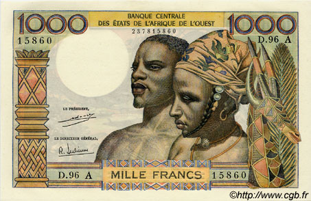 1000 Francs WEST AFRICAN STATES  1971 P.103Ah AU