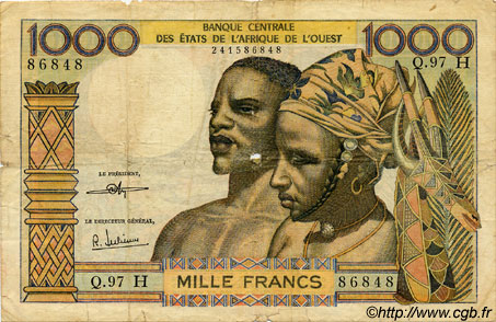 1000 Francs ÉTATS DE L AFRIQUE DE L OUEST  1972 P.603Hj B+