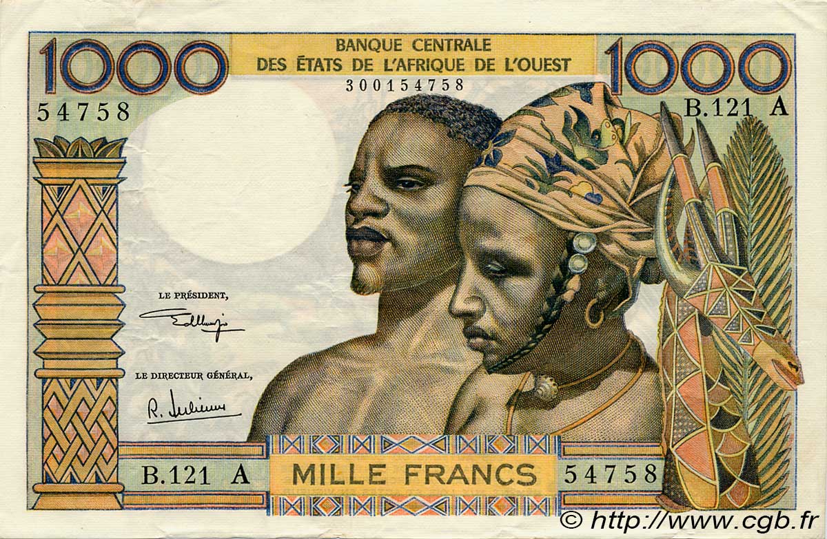 1000 Francs STATI AMERICANI AFRICANI  1973 P.103Aj q.SPL