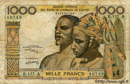 1000 Francs ÉTATS DE L AFRIQUE DE L OUEST  1973 P.103Ak TB