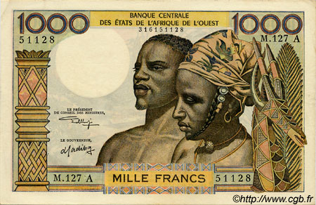 1000 Francs WEST AFRIKANISCHE STAATEN  1973 P.103Ak VZ