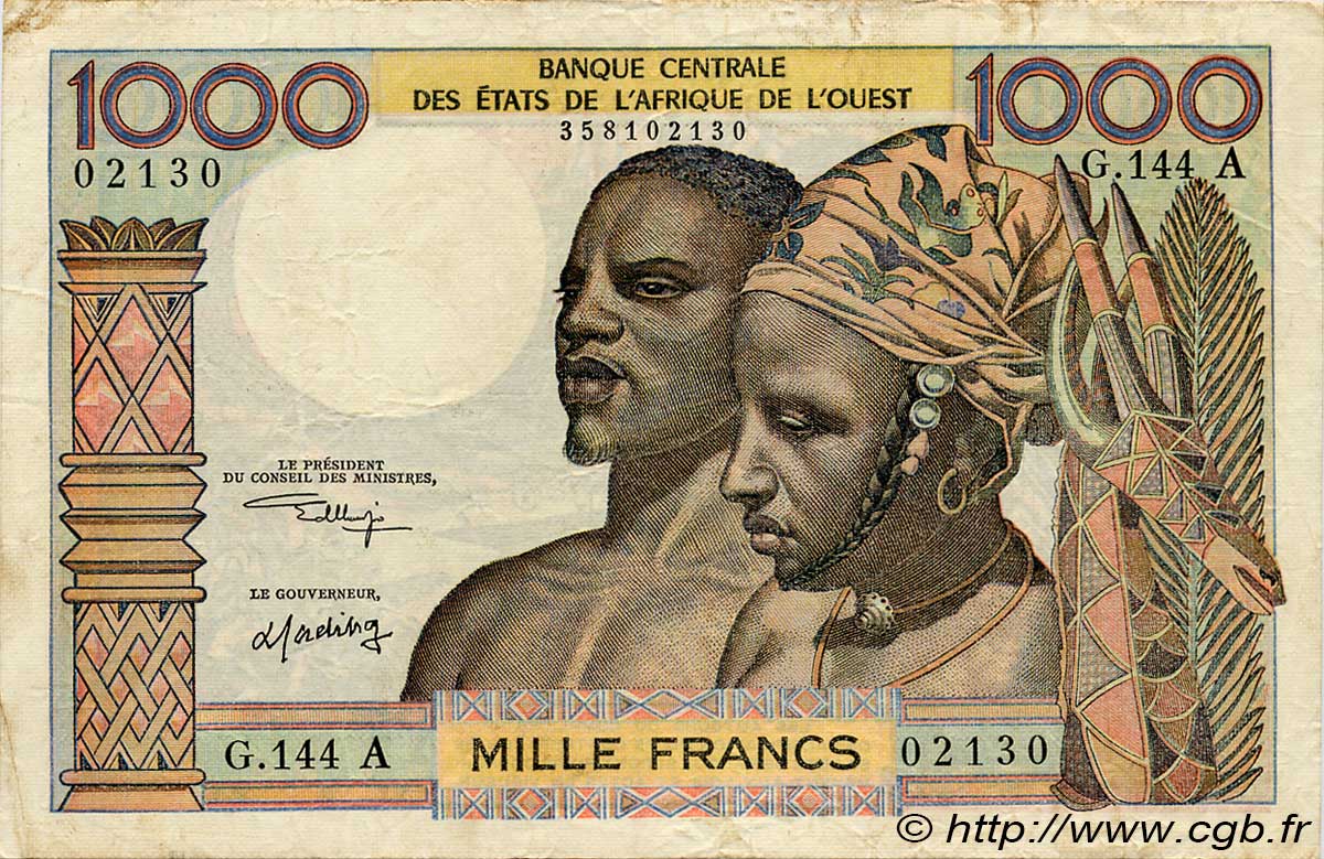 1000 Francs STATI AMERICANI AFRICANI  1973 P.103Ak BB