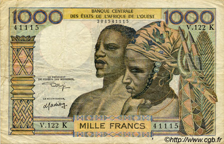 1000 Francs ÉTATS DE L AFRIQUE DE L OUEST  1974 P.703Kl pr.TB