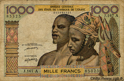 1000 Francs ÉTATS DE L AFRIQUE DE L OUEST  1977 P.103Al B+